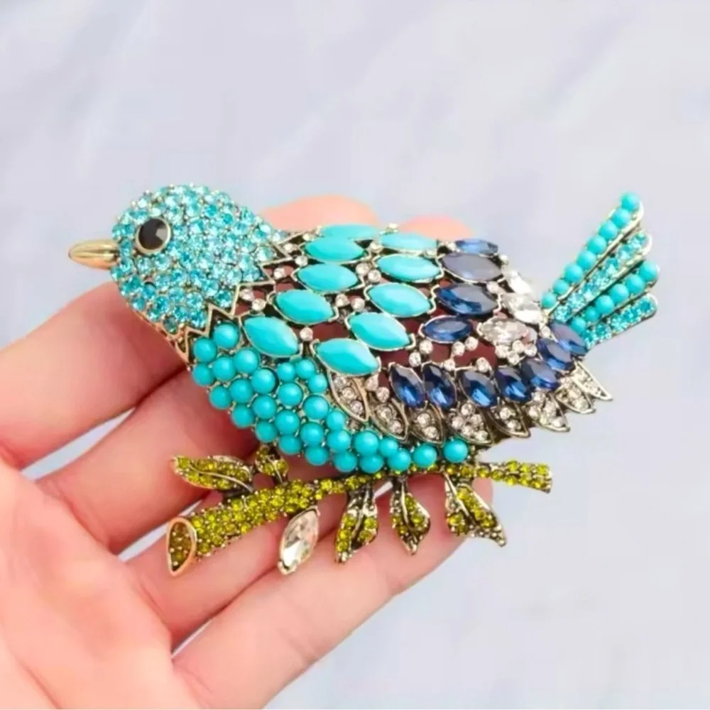 Blue Bird Elegant Turquoise Crystal Brooch